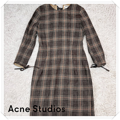 Acne Studios チェック柄 ウール混 ワンピース ブラウン系 サイズ36 ポーランド製 #113
