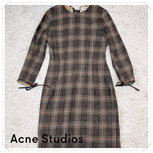 Acne Studios チェック柄 ウール混 ワンピース ブラウン系 サイズ36 ポーランド製 #113