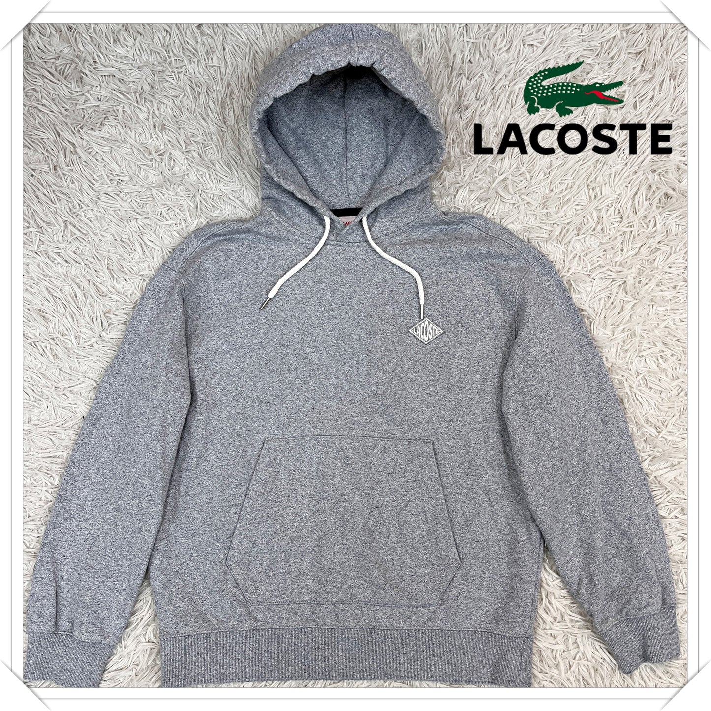 LACOSTE L!VE ラコステ フード付きスウェットパーカー グレー サイズ3 M相当 ワンポイントロゴ 裏起毛 #115