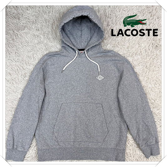 LACOSTE L!VE ラコステ フード付きスウェットパーカー グレー サイズ3 M相当 ワンポイントロゴ 裏起毛 #115