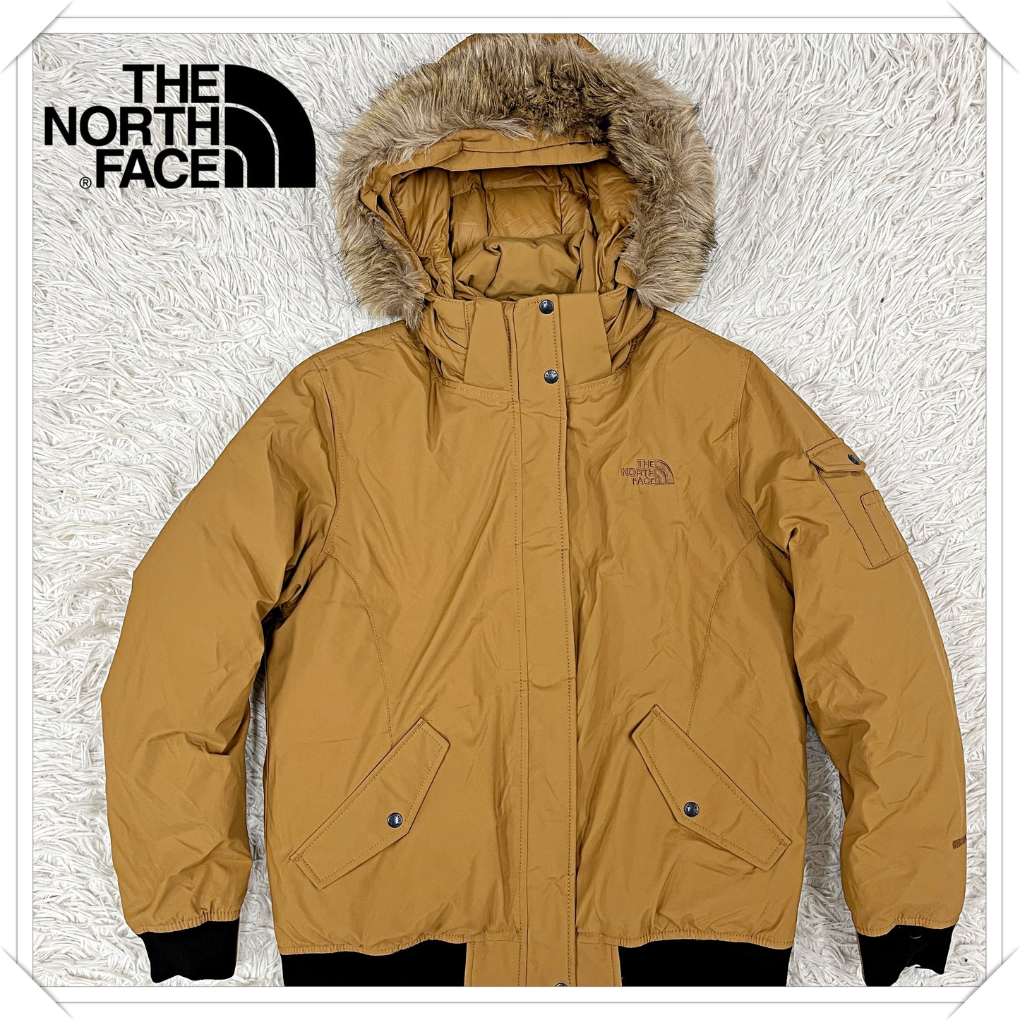 【THE NORTH FACE】GORE WINDSTOPPER ファー付き ダウンジャケット キャメル メンズ XL 100 取り外し可能フード/ファー #124