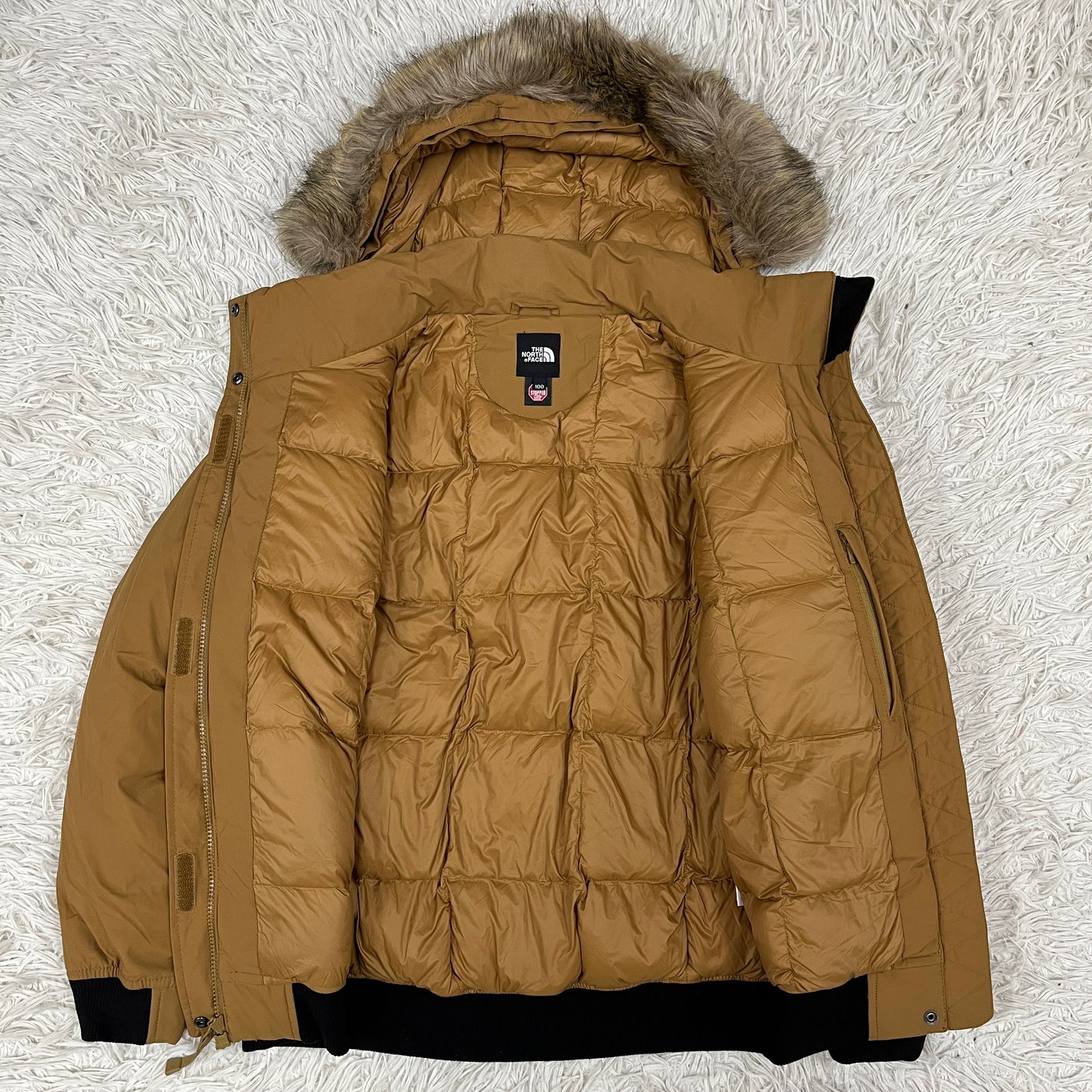 【THE NORTH FACE】GORE WINDSTOPPER ファー付き ダウンジャケット キャメル メンズ XL 100 取り外し可能フード/ファー #124