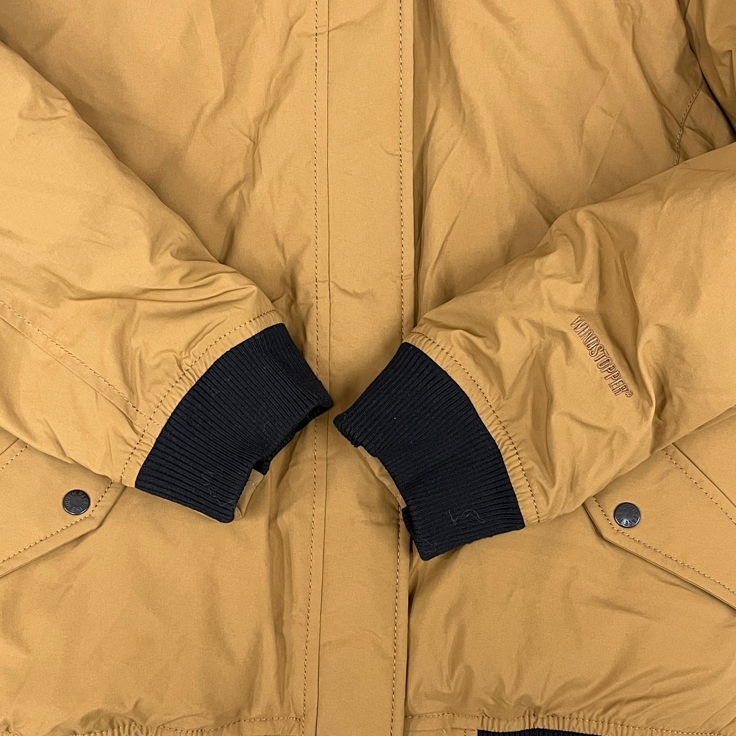 【THE NORTH FACE】GORE WINDSTOPPER ファー付き ダウンジャケット キャメル メンズ XL 100 取り外し可能フード/ファー #124