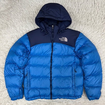ザ・ノース・フェイス ヌプシ ダウンジャケット 700フィルパワー メンズM(95) ブルー×ネイビー フード脱着可能 #154