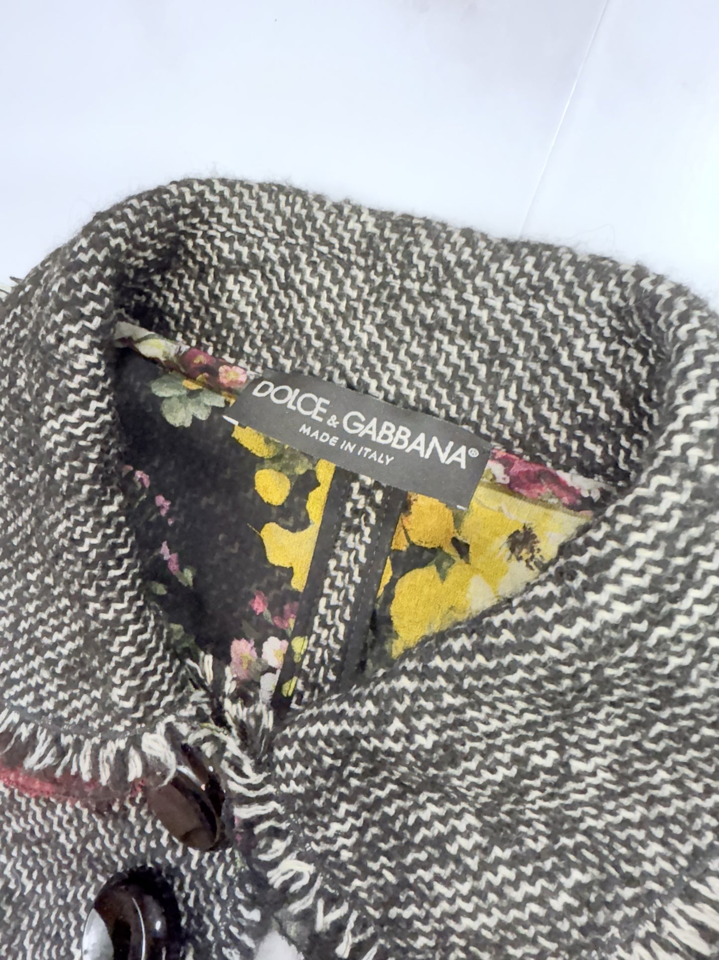 【DOLCE&GABBANA】逸品！ツイードジャケット 花柄裏地 ブラック系 44 - 華やかさと上品さの融合