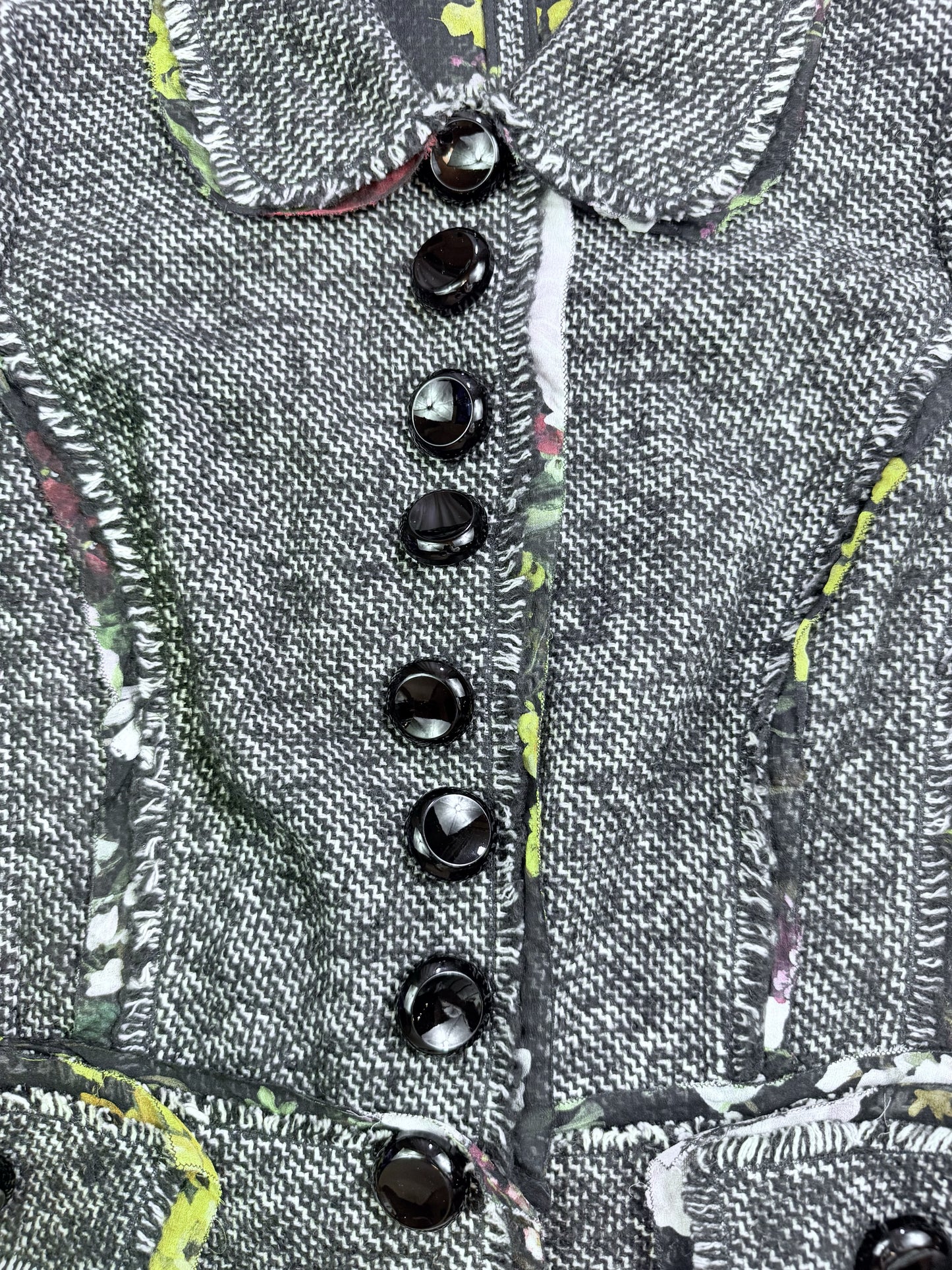 【DOLCE&GABBANA】逸品！ツイードジャケット 花柄裏地 ブラック系 44 - 華やかさと上品さの融合
