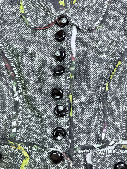 【DOLCE&GABBANA】逸品！ツイードジャケット 花柄裏地 ブラック系 44 - 華やかさと上品さの融合