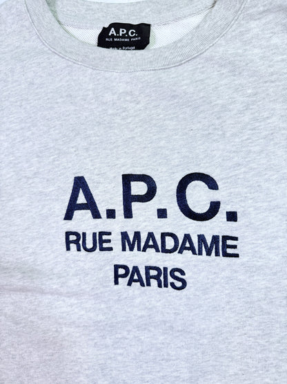 A.P.C. Rue Madame Paris ロゴ刺繍スウェットシャツ ライトグレー XLサイズ APC トレーナー 裏毛 メンズ