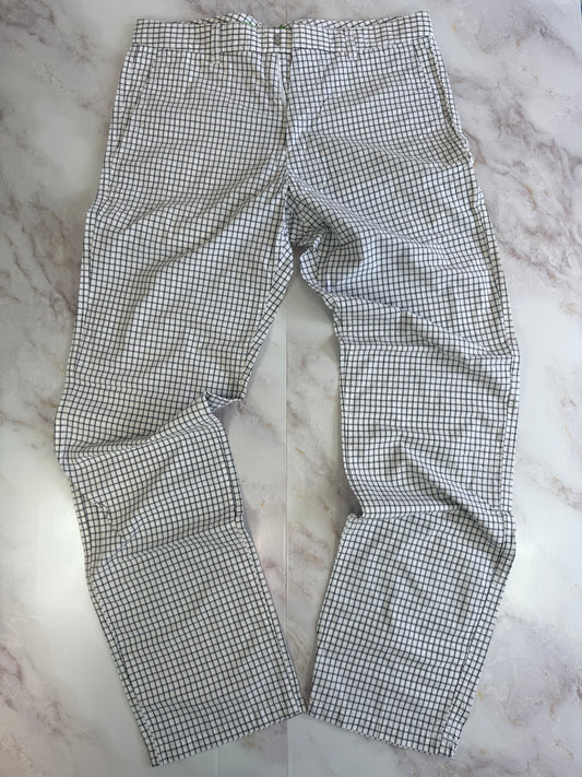 HUGO BOSS パンツ メンズ 32R ホワイト × ブラック チェック柄 レギュラーフィット Cotton100% スラックス カジュアル