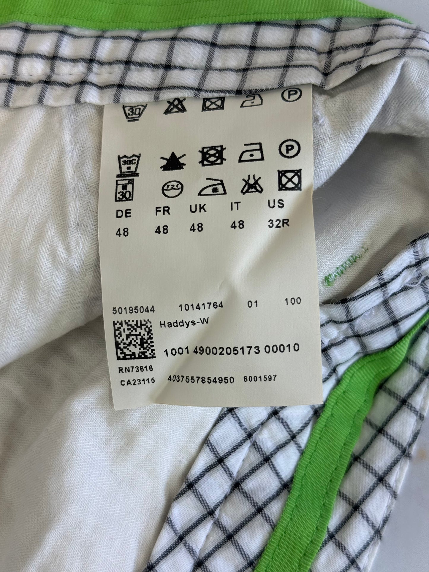 HUGO BOSS パンツ メンズ 32R ホワイト × ブラック チェック柄 レギュラーフィット Cotton100% スラックス カジュアル