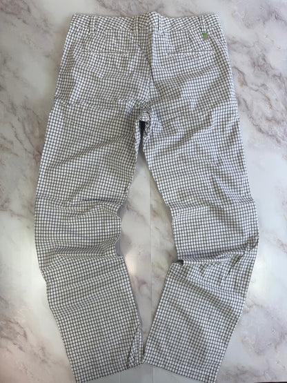 HUGO BOSS パンツ メンズ 32R ホワイト × ブラック チェック柄 レギュラーフィット Cotton100% スラックス カジュアル