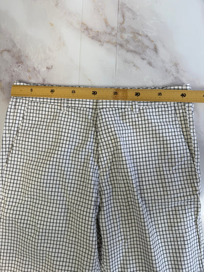 HUGO BOSS パンツ メンズ 32R ホワイト × ブラック チェック柄 レギュラーフィット Cotton100% スラックス カジュアル