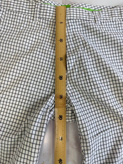 HUGO BOSS パンツ メンズ 32R ホワイト × ブラック チェック柄 レギュラーフィット Cotton100% スラックス カジュアル