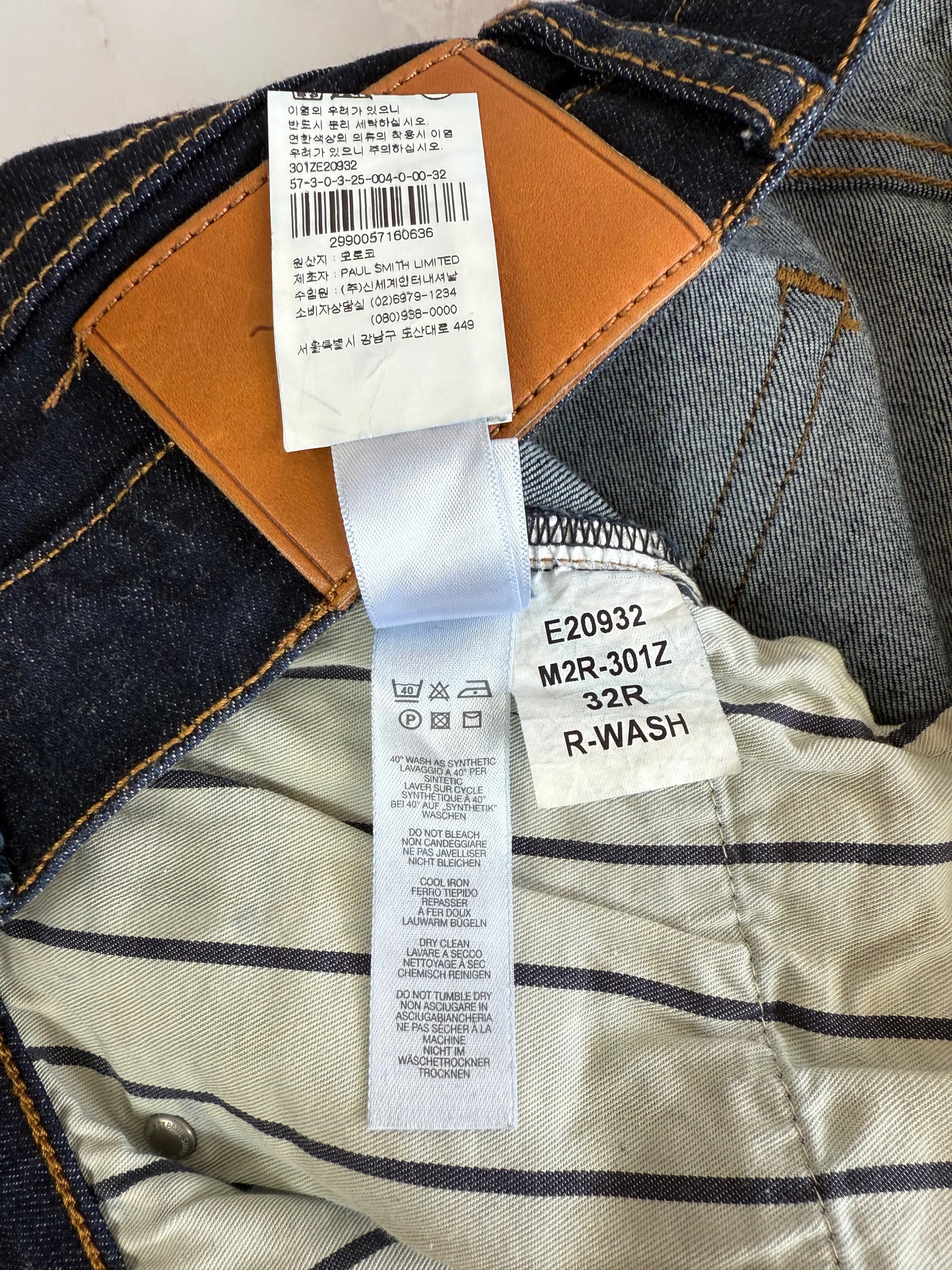 【Paul Smith】ポールスミス テーパードフィット デニムパンツ 32R 濃紺（リジッド・R-WASH）5ポケット ジッパーフライ