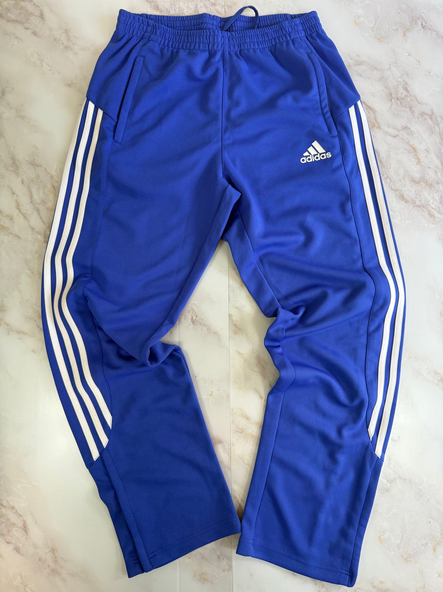【adidas】アディダス ジャージパンツ メンズ Lサイズ トラックパンツ 青×白 スリーストライプ サイドジップ ポリエステル100％
