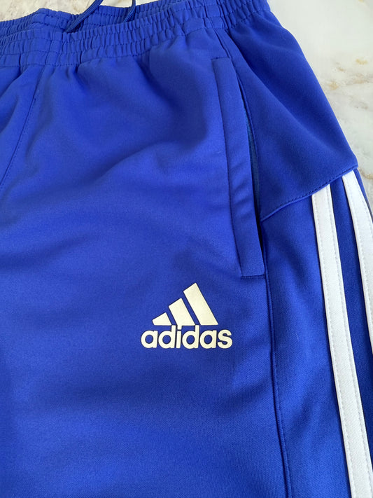 【adidas】アディダス ジャージパンツ メンズ Lサイズ トラックパンツ 青×白 スリーストライプ サイドジップ ポリエステル100％