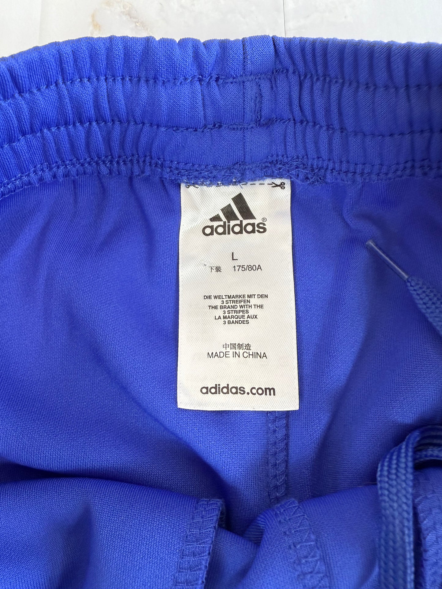 【adidas】アディダス ジャージパンツ メンズ Lサイズ トラックパンツ 青×白 スリーストライプ サイドジップ ポリエステル100％
