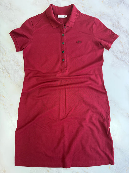 【LACOSTE】ラコステ レディース ポロシャツワンピース ボルドー 38サイズ L相当 コットンストレッチ 刺繍ロゴ入り