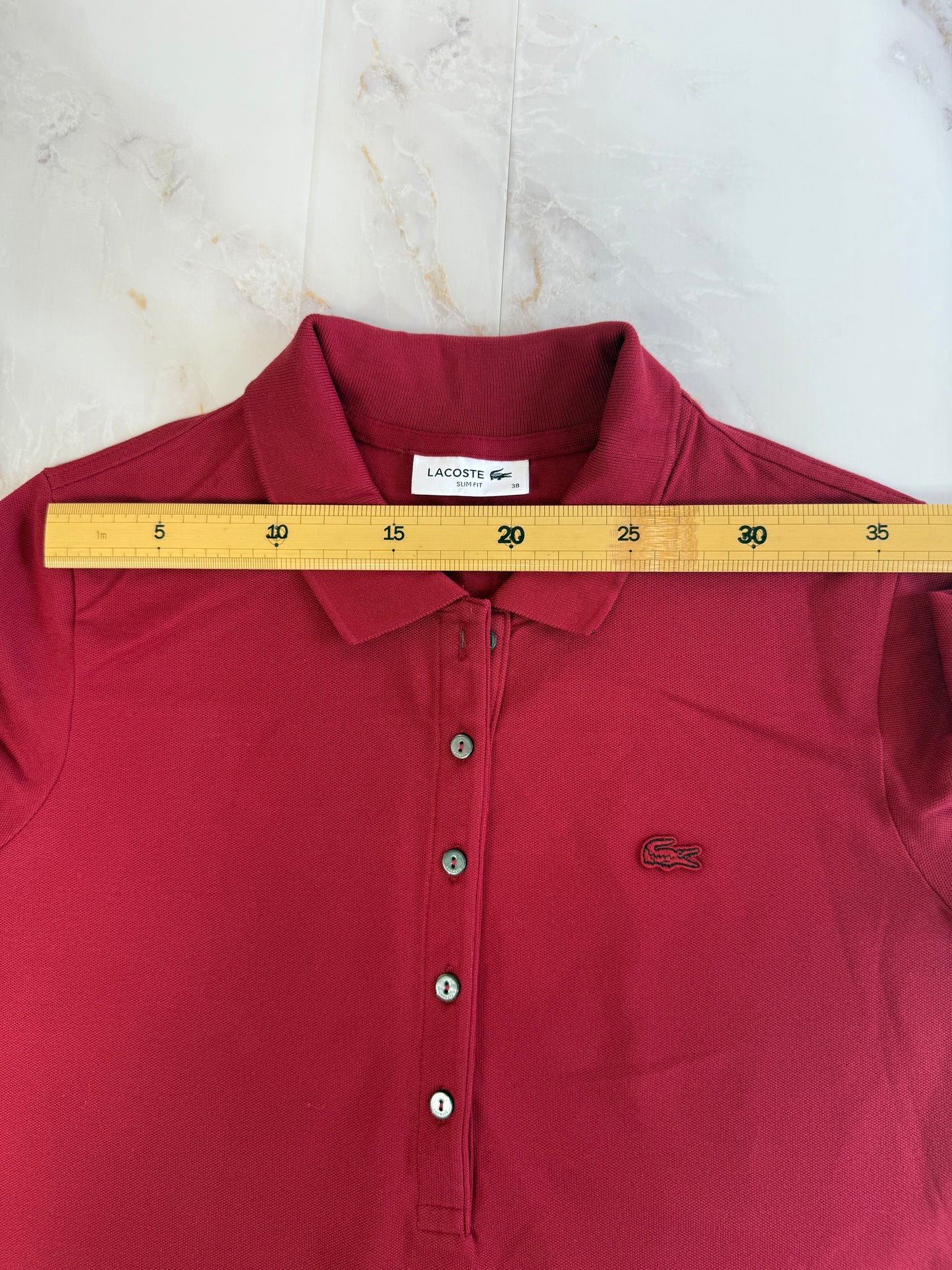 【LACOSTE】ラコステ レディース ポロシャツワンピース ボルドー 38サイズ L相当 コットンストレッチ 刺繍ロゴ入り