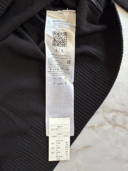 【ARMANI EXCHANGE】アクション Vネック セーター メンズL ブラック×ホワイトライン クラシックニット イタリアブランド 正規品