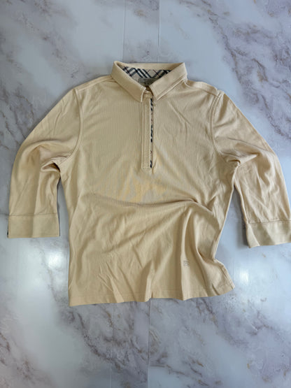 【BURBERRY】バーバリー ロンドン ハーフジップ ポロシャツ ノバチェック切替 ベージュ Mサイズ相当 コットン100％ 英国ブランド