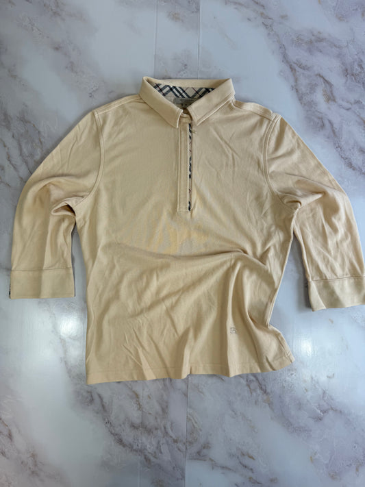 【BURBERRY】バーバリー ロンドン ハーフジップ ポロシャツ ノバチェック切替 ベージュ Mサイズ相当 コットン100％ 英国ブランド