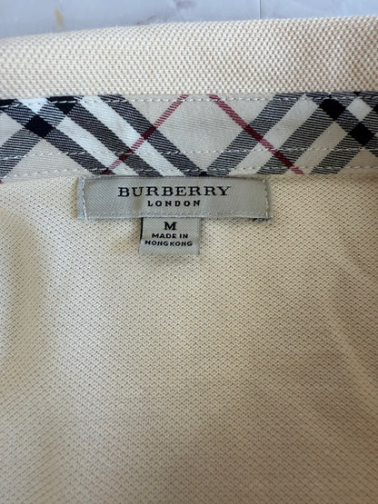 【BURBERRY】バーバリー ロンドン ハーフジップ ポロシャツ ノバチェック切替 ベージュ Mサイズ相当 コットン100％ 英国ブランド