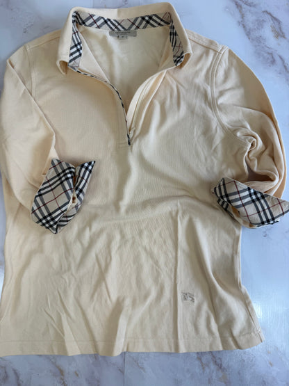 【BURBERRY】バーバリー ロンドン ハーフジップ ポロシャツ ノバチェック切替 ベージュ Mサイズ相当 コットン100％ 英国ブランド