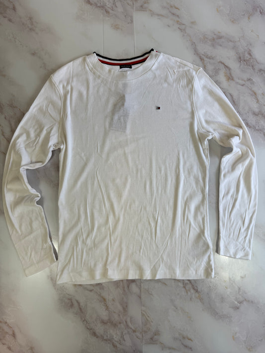 【TOMMY HILFIGER】トミー ヒルフィガー オーガニックコットン 長袖Tシャツ 164（L相当）ホワイト クルーネック 刺繍フラッグロゴ