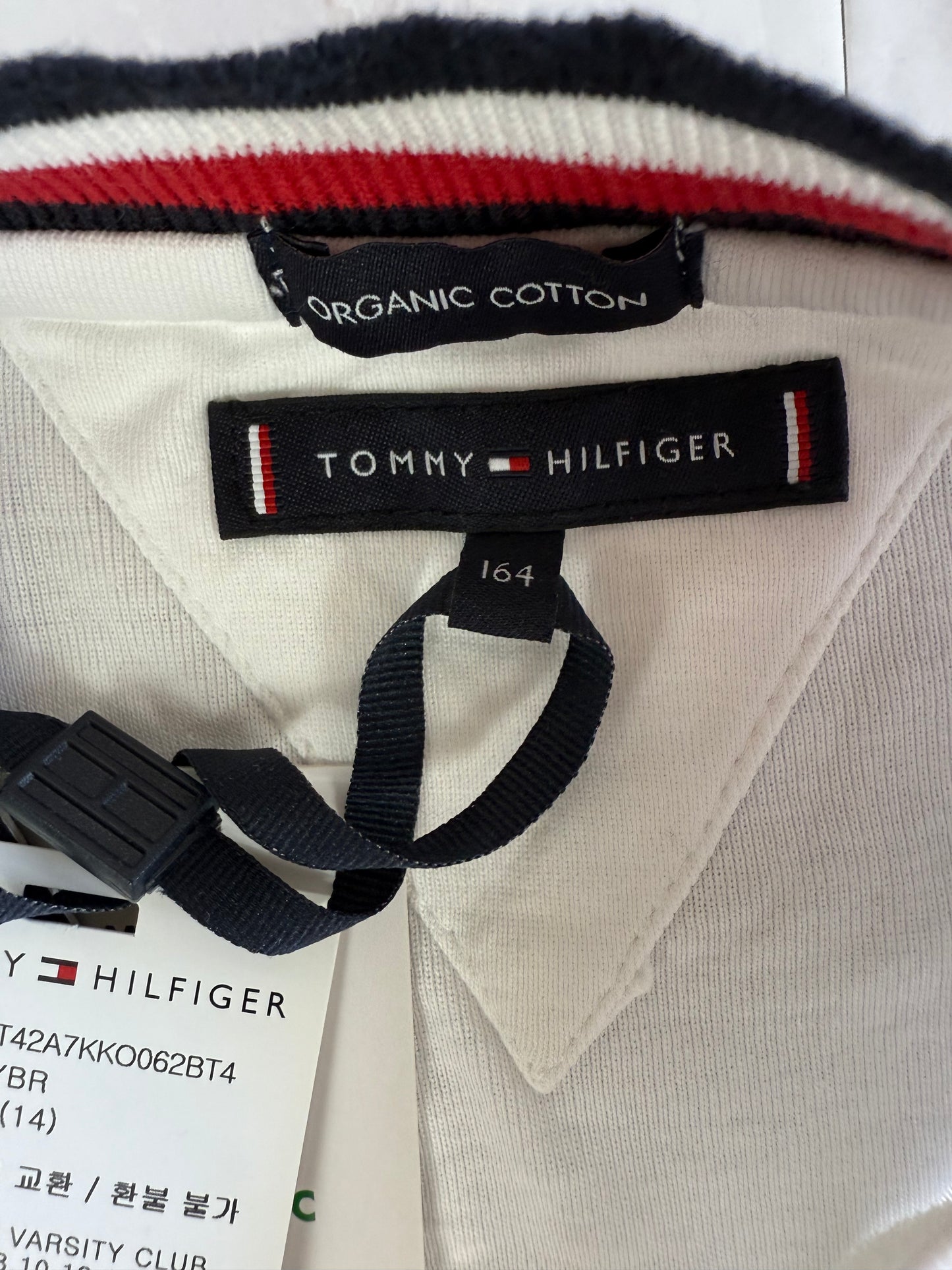 【TOMMY HILFIGER】トミー ヒルフィガー オーガニックコットン 長袖Tシャツ 164（L相当）ホワイト クルーネック 刺繍フラッグロゴ