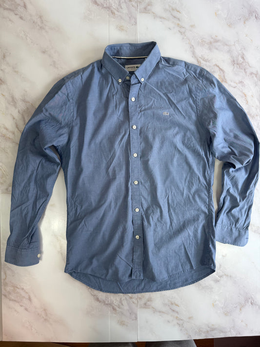 【LACOSTE】スリムフィット ボタンダウンシャツ FR40 (US15 3/4) | ラコステ ワンポイントロゴ メンズ 長袖シャツ | 上品ブルー