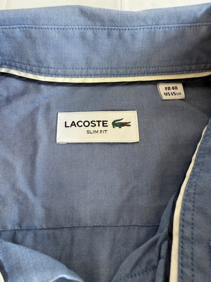 【LACOSTE】スリムフィット ボタンダウンシャツ FR40 (US15 3/4) | ラコステ ワンポイントロゴ メンズ 長袖シャツ | 上品ブルー