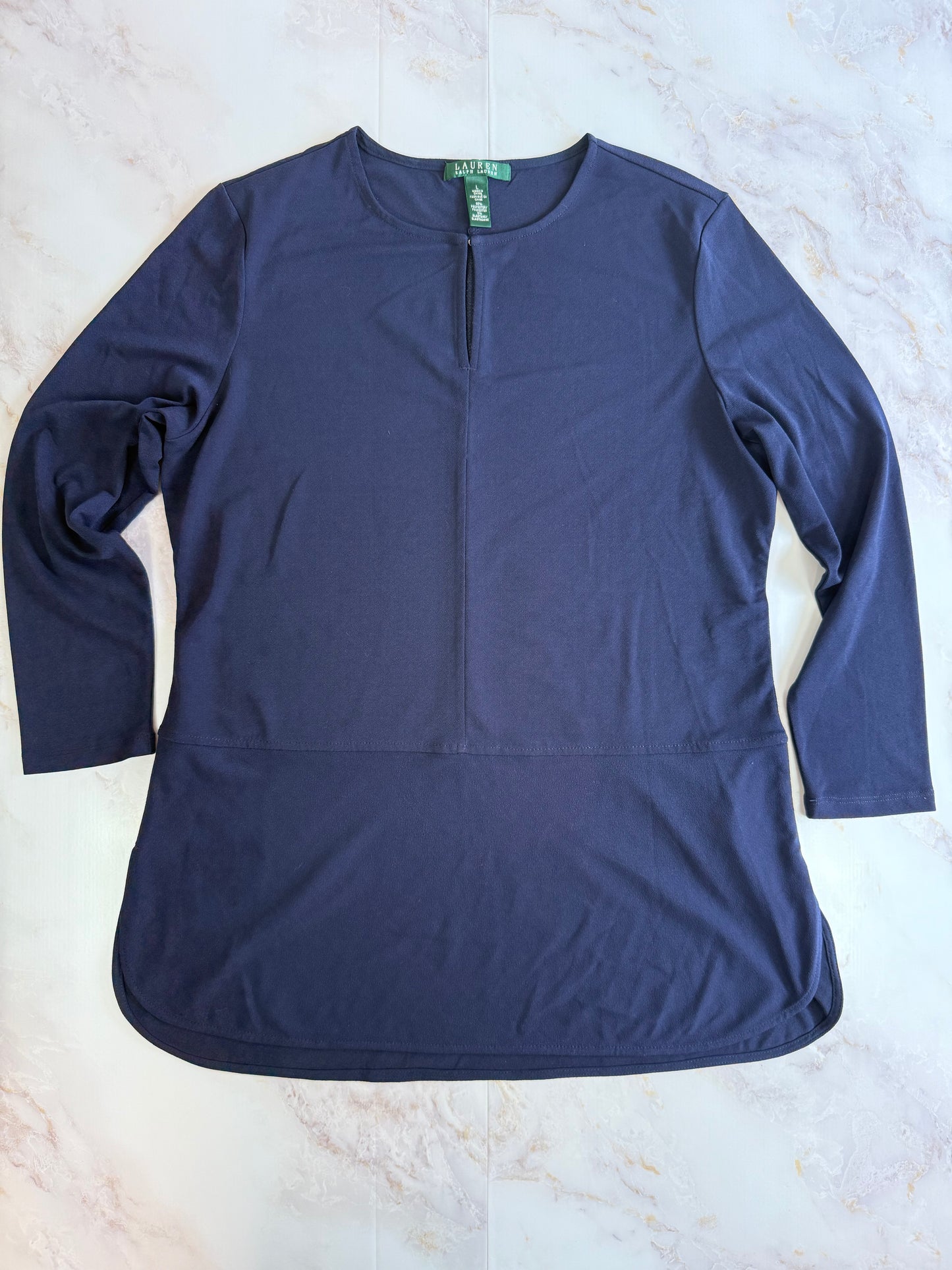 【LAUREN RALPH LAUREN】ネイビー ロングスリーブ チュニックトップス Lサイズ｜ラルフローレン レディース シンプルデザイン