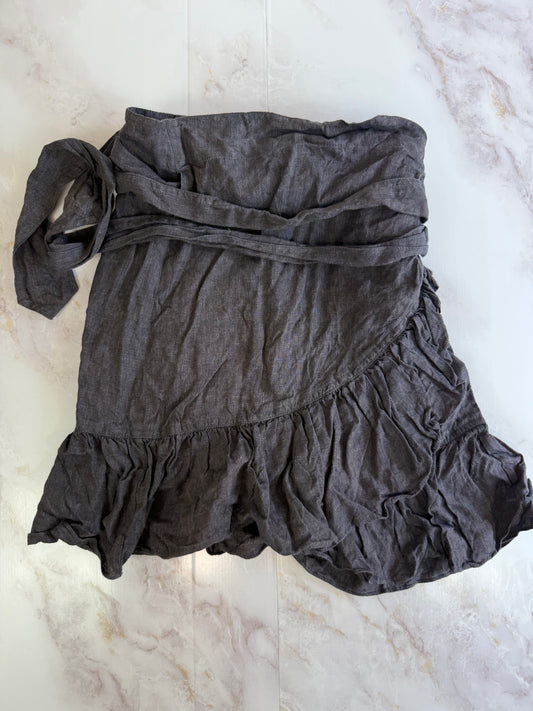 【ISABEL ÉTOILE MARANT】フリルラップワンピース リネン混 グレーブラック | フランス発 上品な立体シルエット