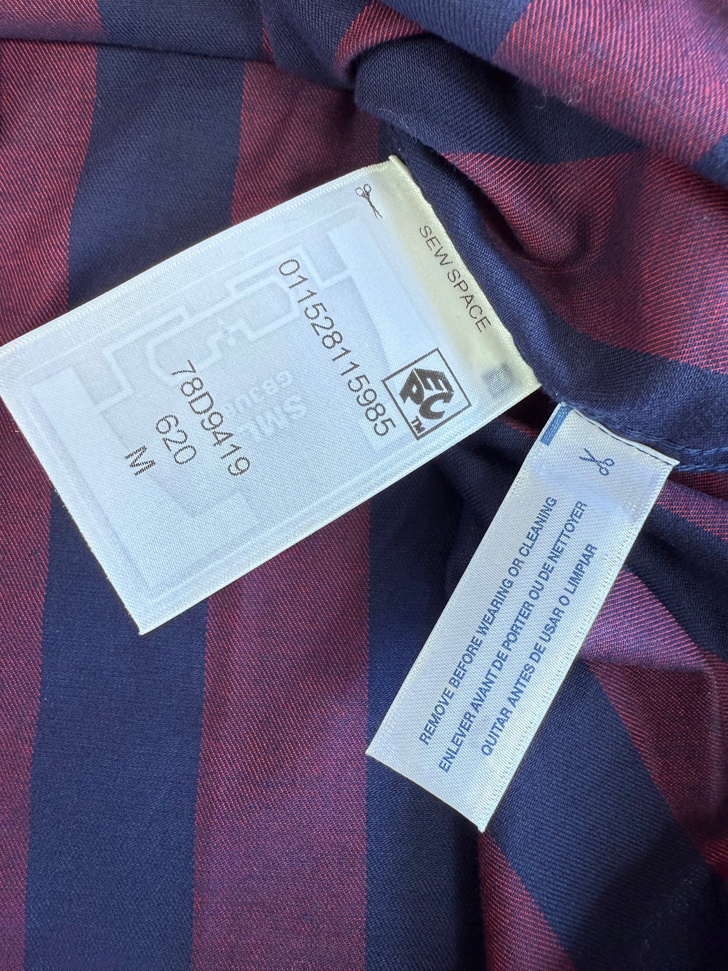 【TOMMY HILFIGER】トミーヒルフィガー スリムフィット 長袖シャツ レッド×ネイビー ストライプ メンズ Mサイズ