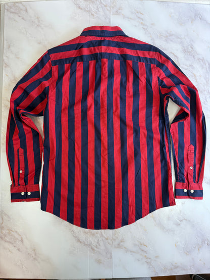 【TOMMY HILFIGER】トミーヒルフィガー スリムフィット 長袖シャツ レッド×ネイビー ストライプ メンズ Mサイズ