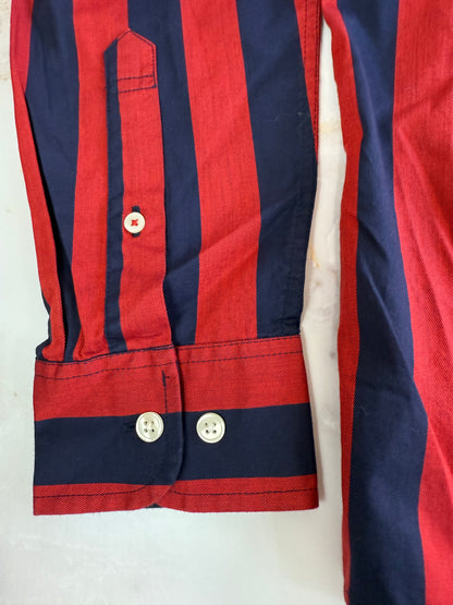 【TOMMY HILFIGER】トミーヒルフィガー スリムフィット 長袖シャツ レッド×ネイビー ストライプ メンズ Mサイズ