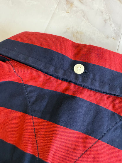【TOMMY HILFIGER】トミーヒルフィガー スリムフィット 長袖シャツ レッド×ネイビー ストライプ メンズ Mサイズ