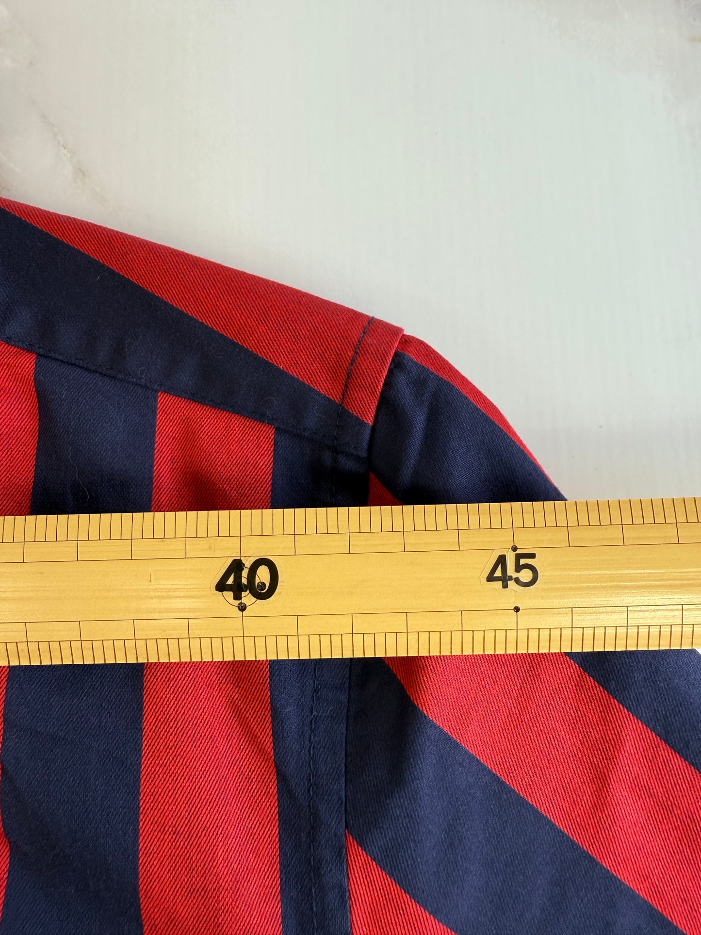 【TOMMY HILFIGER】トミーヒルフィガー スリムフィット 長袖シャツ レッド×ネイビー ストライプ メンズ Mサイズ
