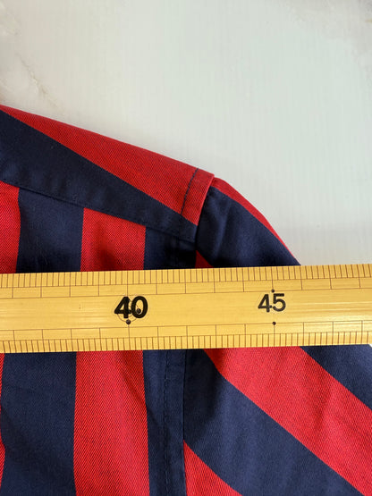 【TOMMY HILFIGER】トミーヒルフィガー スリムフィット 長袖シャツ レッド×ネイビー ストライプ メンズ Mサイズ