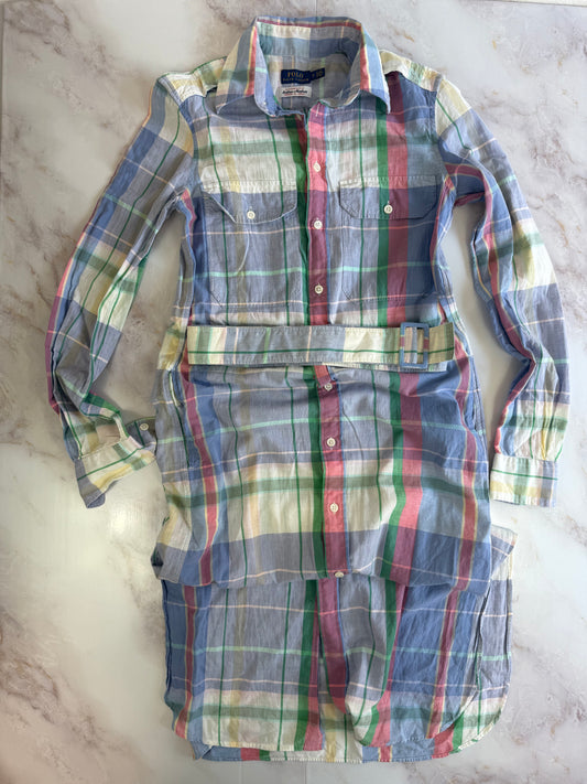 【POLO RALPH LAUREN】ポロ ラルフローレン マドラスチェック シャツワンピース ベルト付き 綿100% インド製 レディース Oサイズ