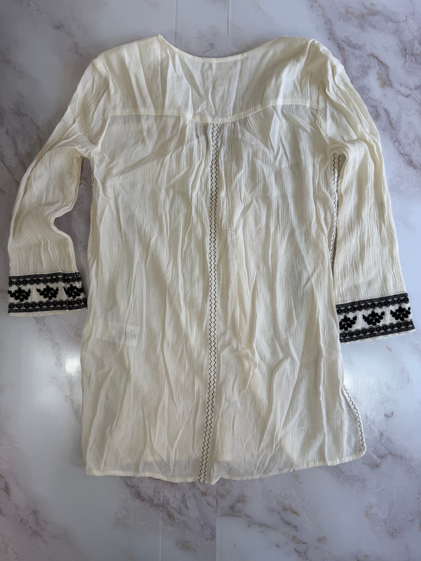 【DENIM & SUPPLY RALPH LAUREN】デニム＆サプライ 刺繍 タッセル チュニック 七分袖 クリンクルガーゼ 綿×レーヨン レディース XXS インド製