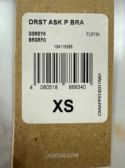 【adidas】アディダス スポーツブラ DRST ASK P BRA XS ミディアムサポート グレー ブラック レディース トレーニングウェア