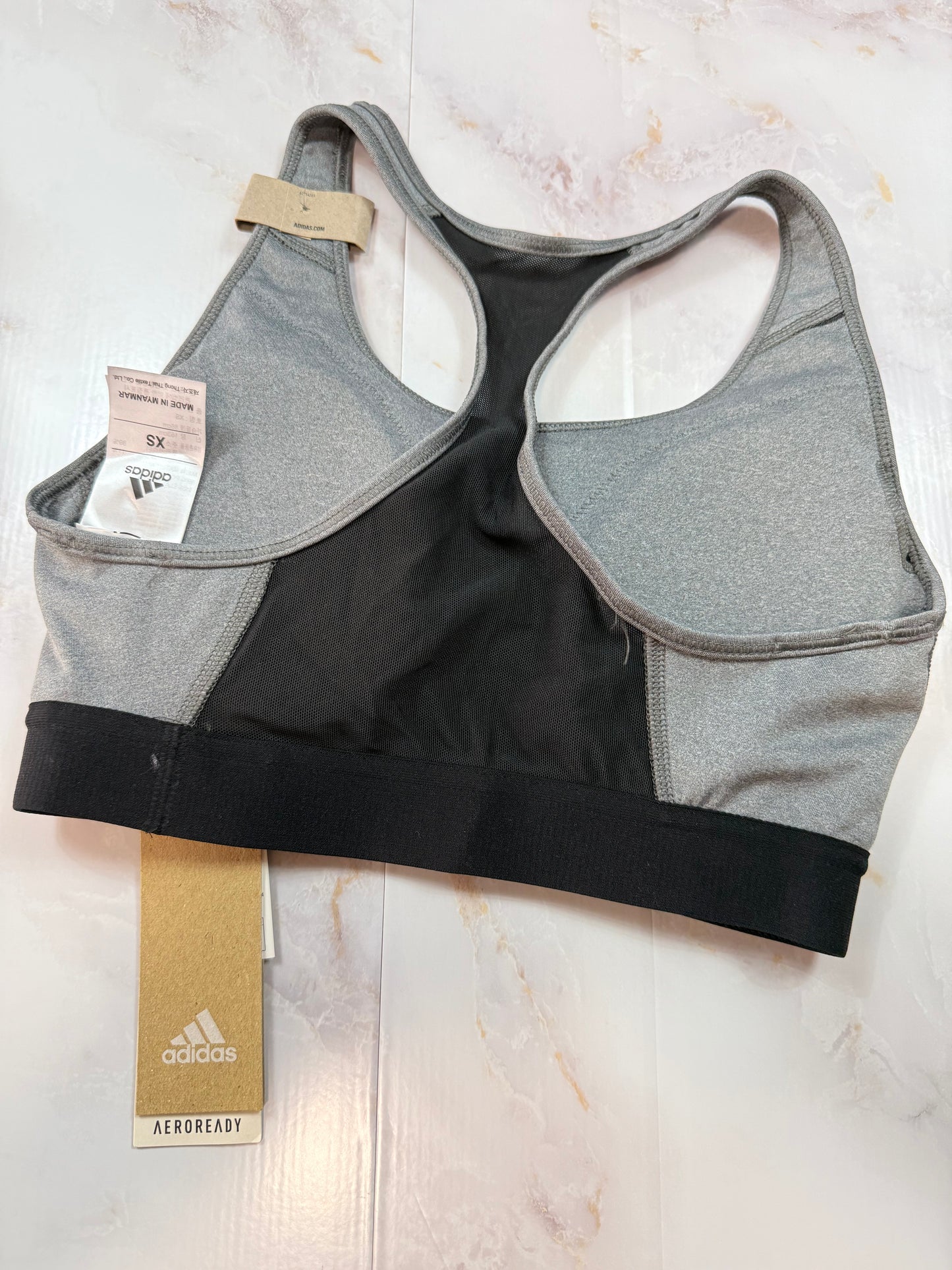 【adidas】アディダス スポーツブラ DRST ASK P BRA XS ミディアムサポート グレー ブラック レディース トレーニングウェア