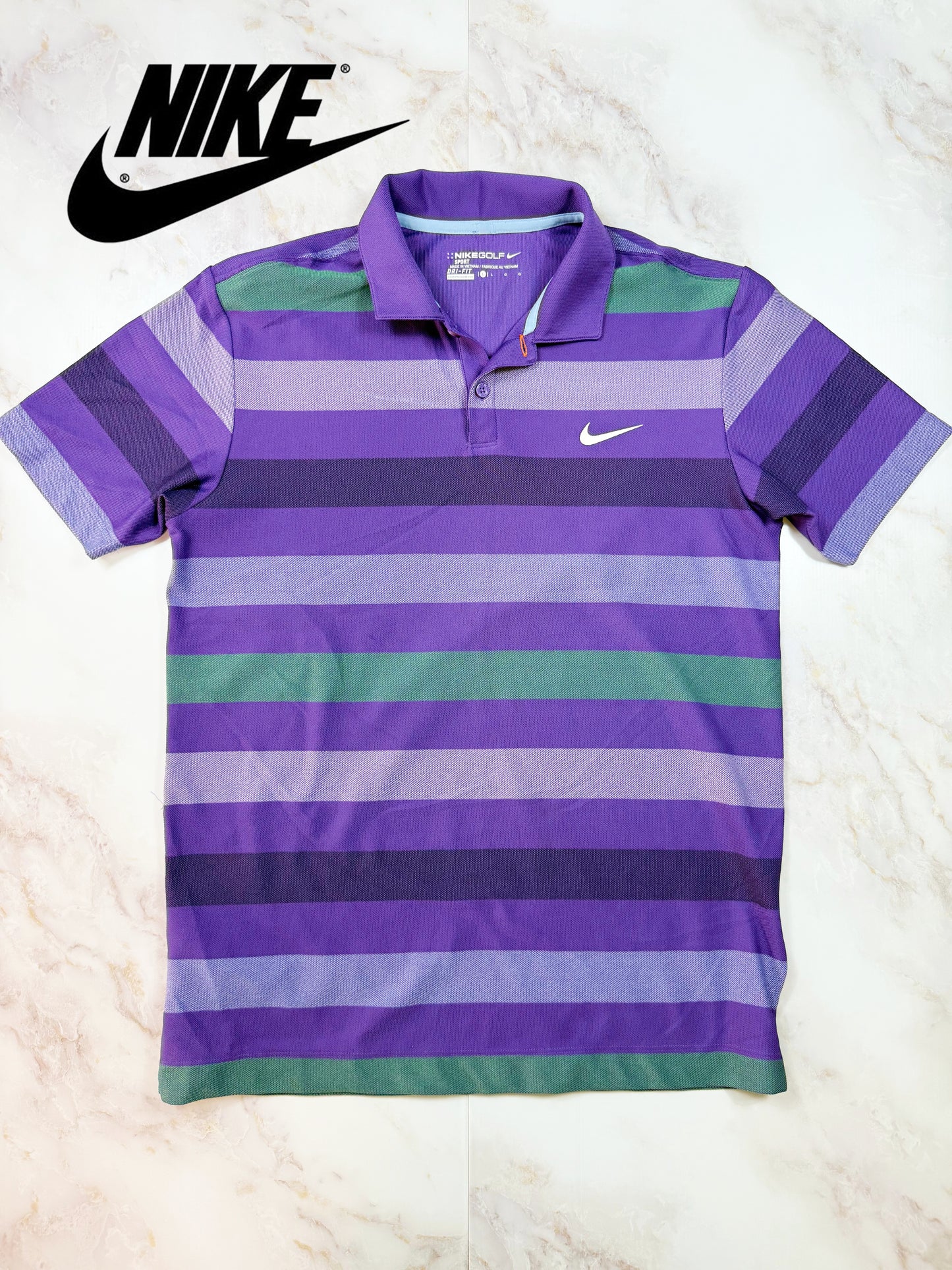 【NIKE GOLF】ナイキゴルフ Dri-FIT ボーダーポロシャツ メンズ Lサイズ パープル系 吸汗速乾