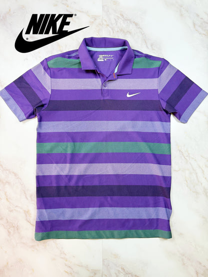 【NIKE GOLF】ナイキゴルフ Dri-FIT ボーダーポロシャツ メンズ Lサイズ パープル系 吸汗速乾