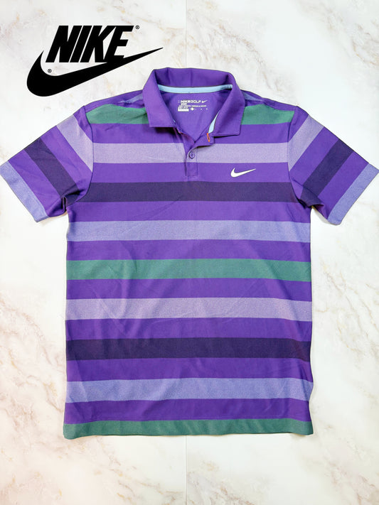 【NIKE GOLF】ナイキゴルフ Dri-FIT ボーダーポロシャツ メンズ Lサイズ パープル系 吸汗速乾