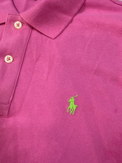 【POLO RALPH LAUREN】クラシックフィット ポロシャツ ピンク × グリーンポニー刺繍 メンズL 鹿の子 半袖 カジュアル 定番