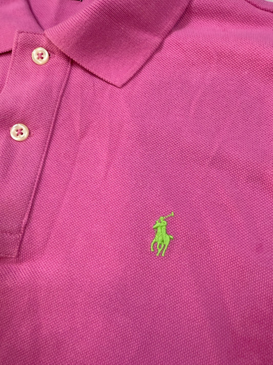 【POLO RALPH LAUREN】クラシックフィット ポロシャツ ピンク × グリーンポニー刺繍 メンズL 鹿の子 半袖 カジュアル 定番