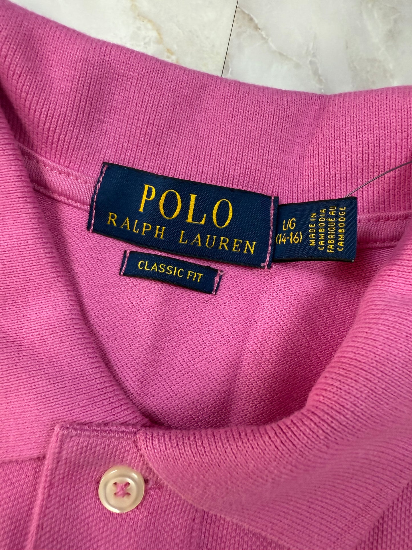 【POLO RALPH LAUREN】クラシックフィット ポロシャツ ピンク × グリーンポニー刺繍 メンズL 鹿の子 半袖 カジュアル 定番